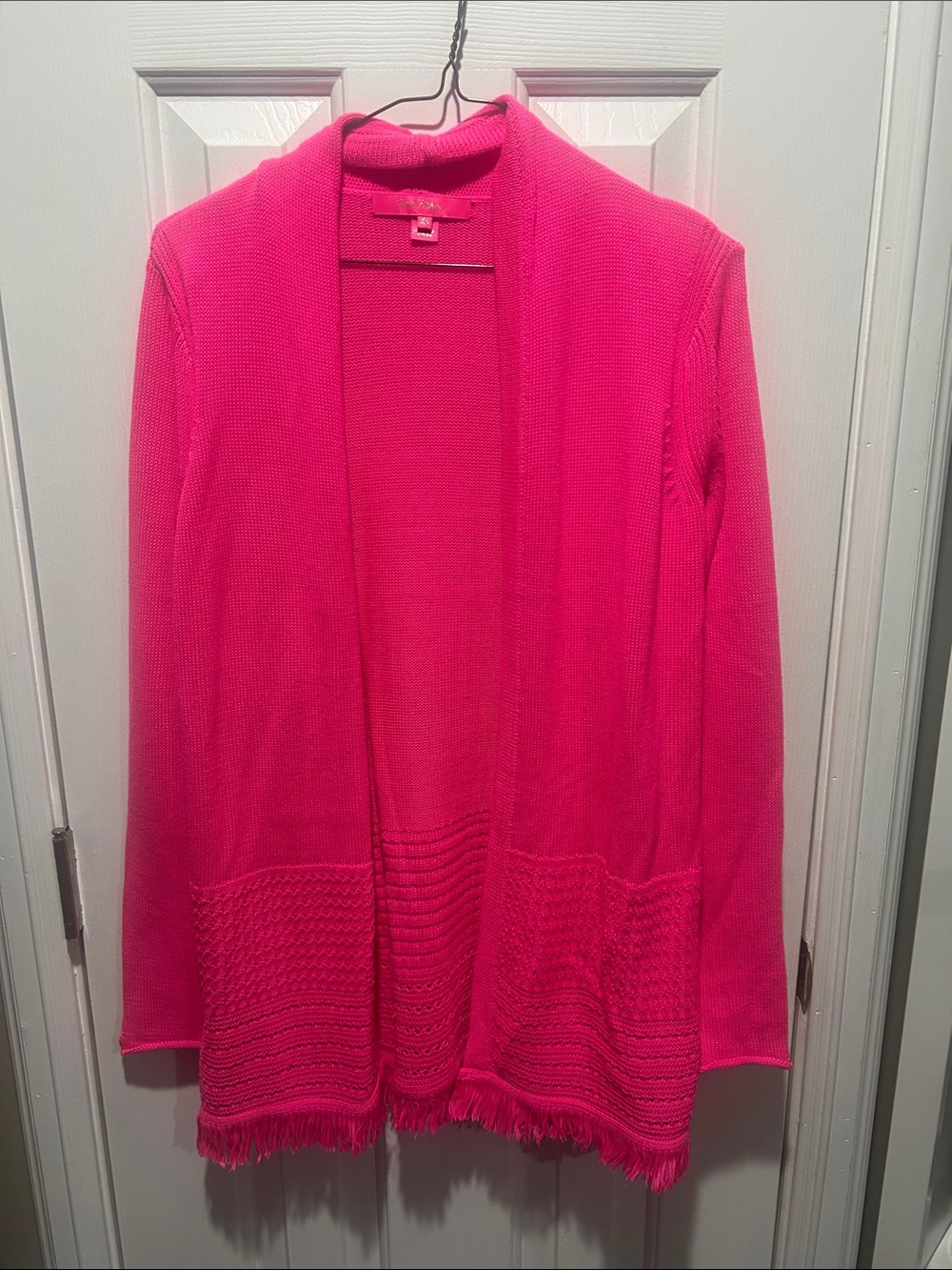 Lilly Pulitzer Neon Pink Open-Front Fringe Cardigan